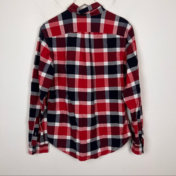 Merona Long Sleeve Plaid Button Down Shirt Men’s Size Medium Red White Blue - Picture 5 of 6